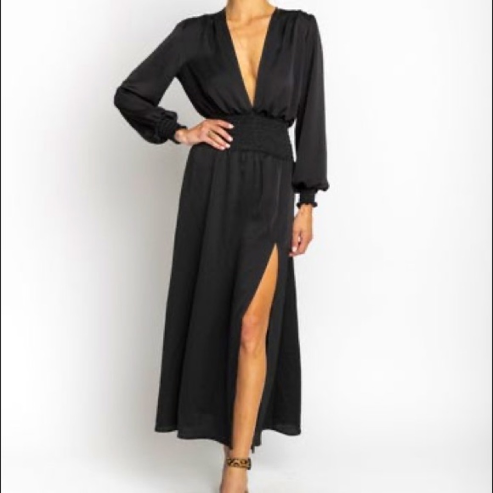 RESA Jade Maxi Dress Black XSmall - Long Sleeve Maxi Dress Slit Wedding Guest